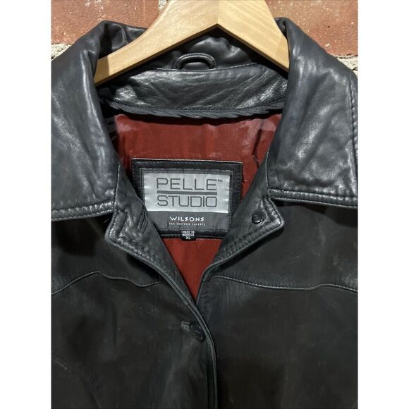 Leather Jacket Women’s Wilsons Y2K XL Black Pelle Studio Button Up Mid Length - Picture 2 of 3